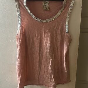 Pink Sleeveless Top with Silver Accents